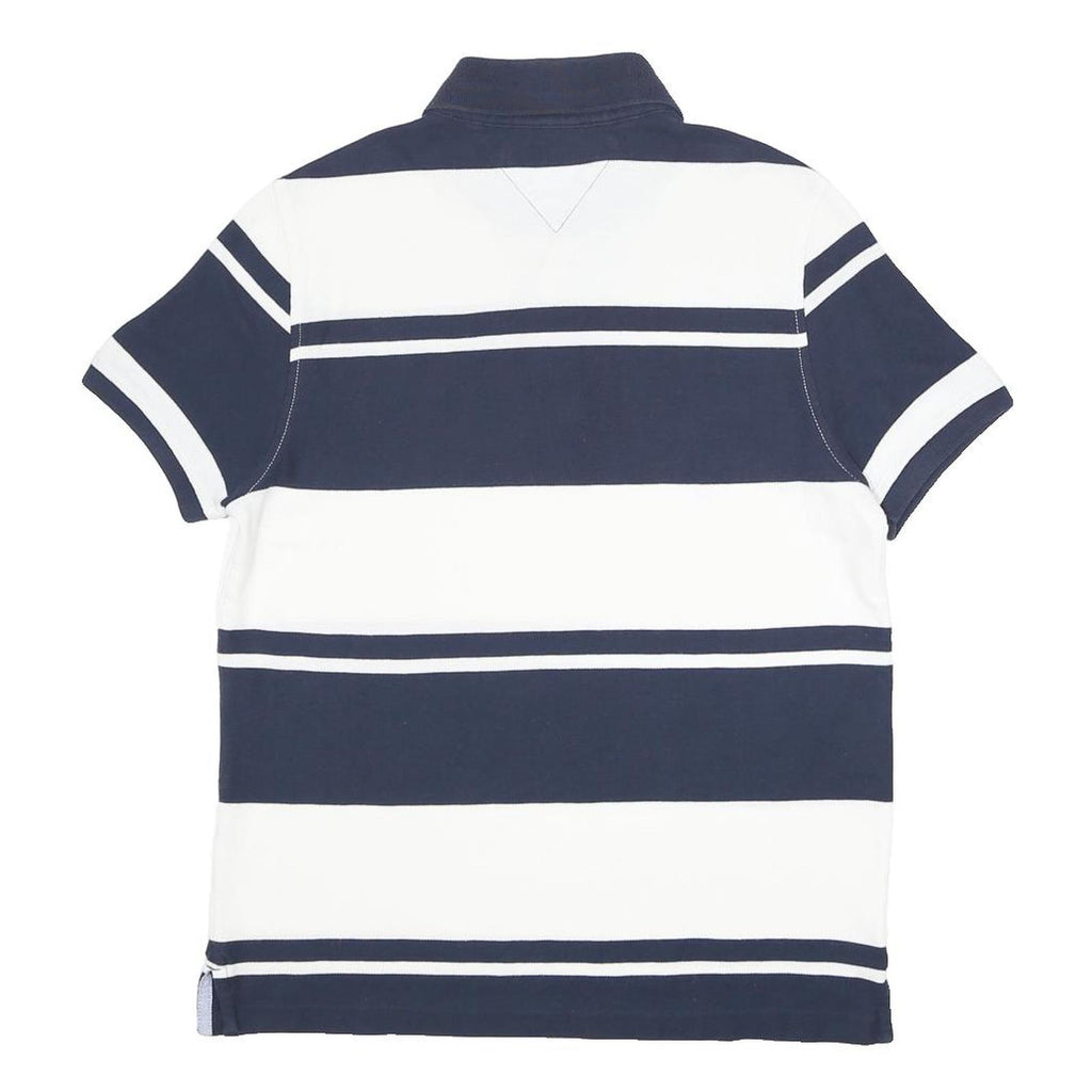 TOMMY HILFIGER Mens Navy & White Striped Short Sleeve Polo Shirt S Classic