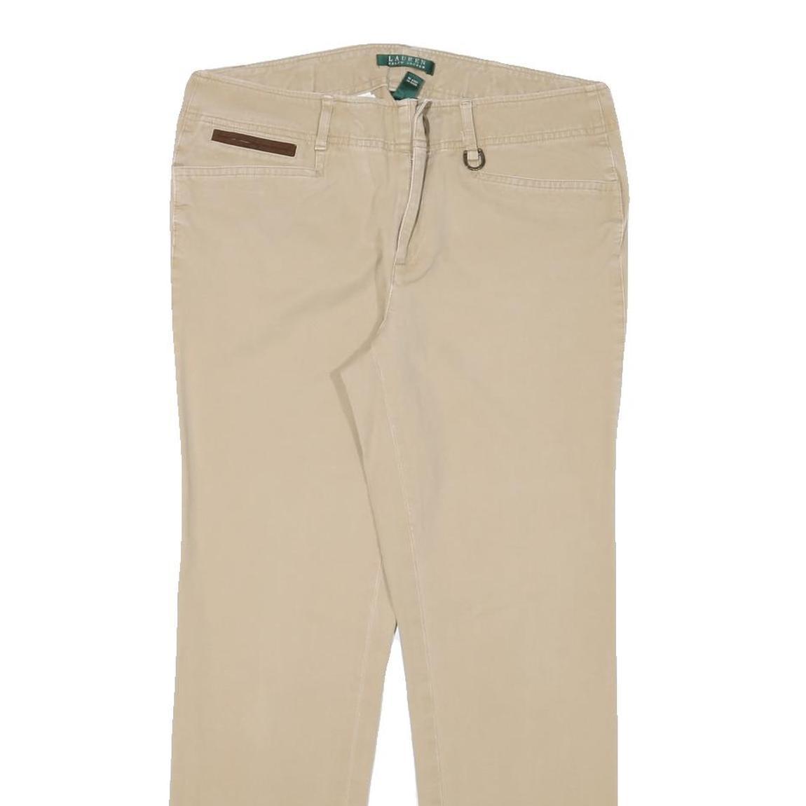 LAUREN RALPH LAUREN Womens Cotton Blend Beige Slim Straight Trousers W30 L27