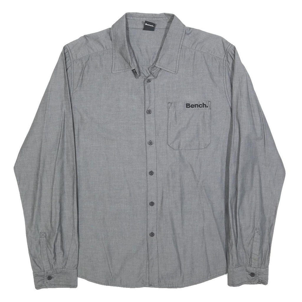 BENCH Mens Grey Cotton Blend Shirt 2XL Long Sleeve Button Casual Workwear