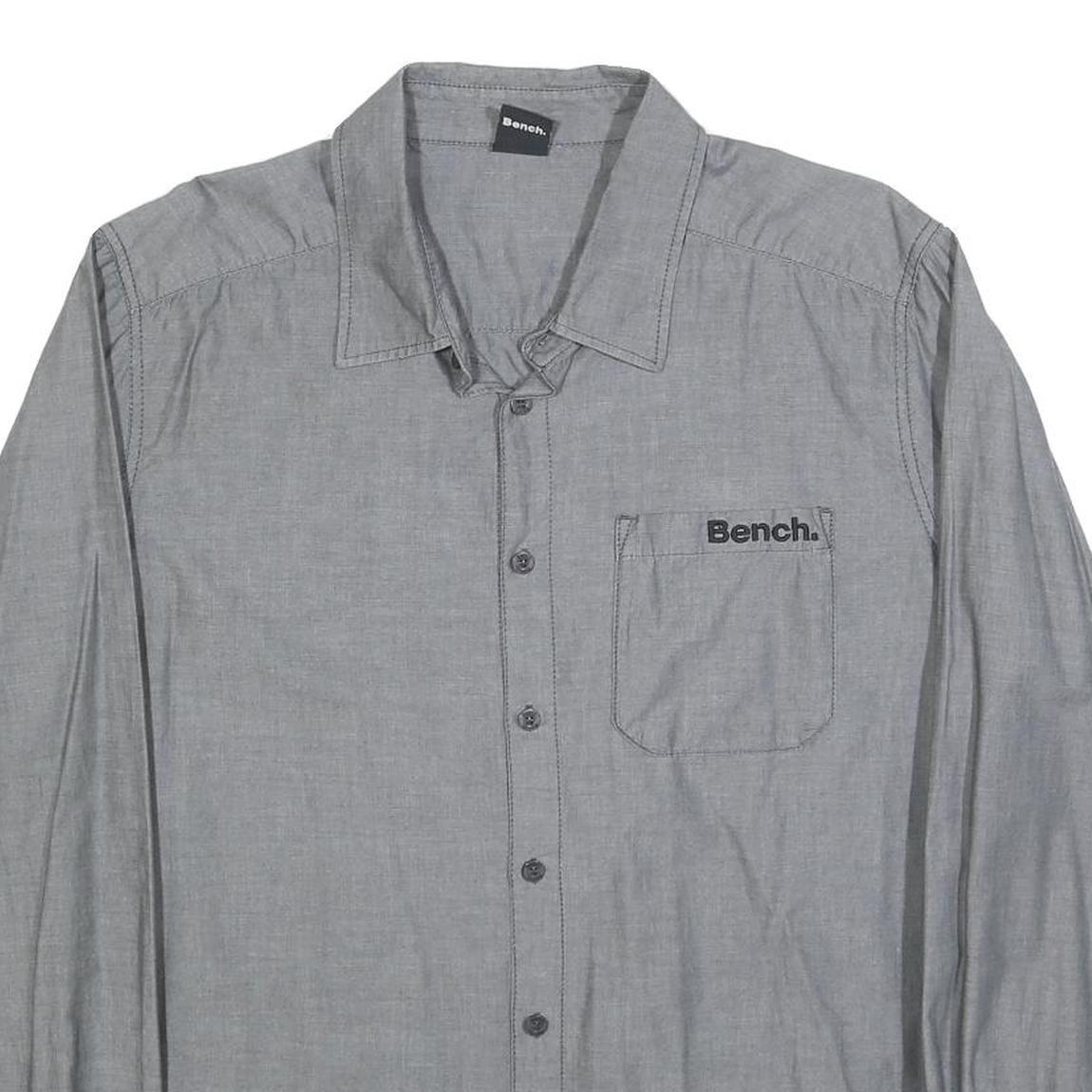 BENCH Mens Grey Cotton Blend Shirt 2XL Long Sleeve Button Casual Workwear