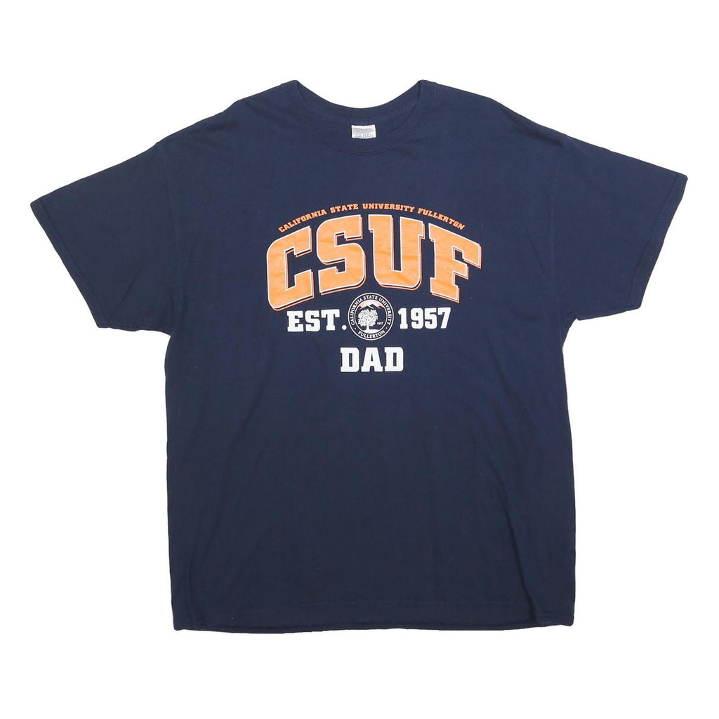 GILDAN Mens Navy Blue CSUF Dad Graphic T-Shirt XL Short Sleeve Crew Neck