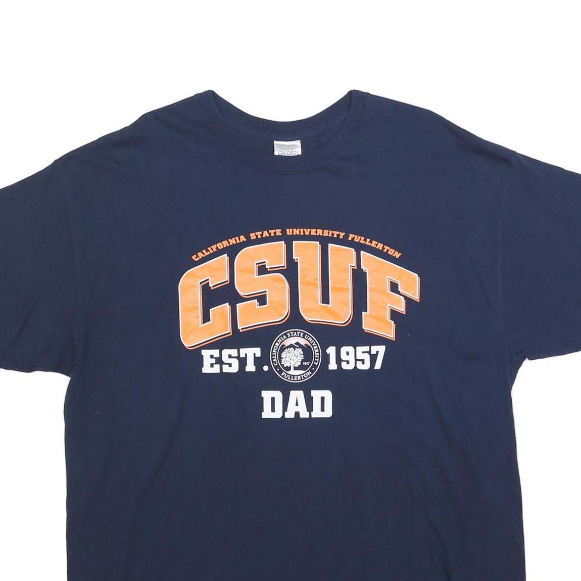 GILDAN Mens Navy Blue CSUF Dad Graphic T-Shirt XL Short Sleeve Crew Neck