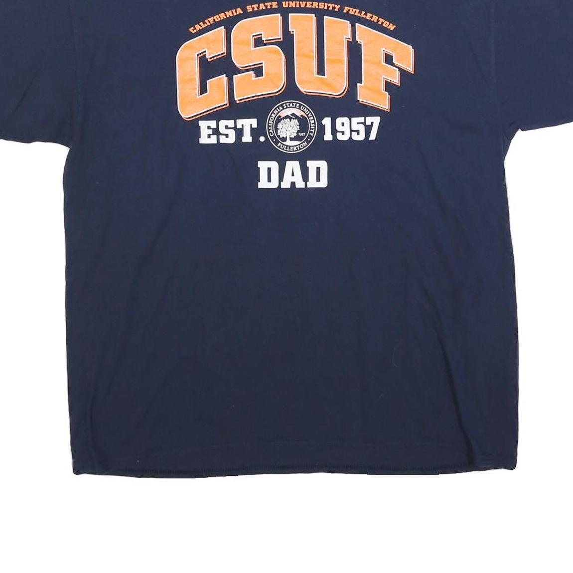 GILDAN Mens Navy Blue CSUF Dad Graphic T-Shirt XL Short Sleeve Crew Neck