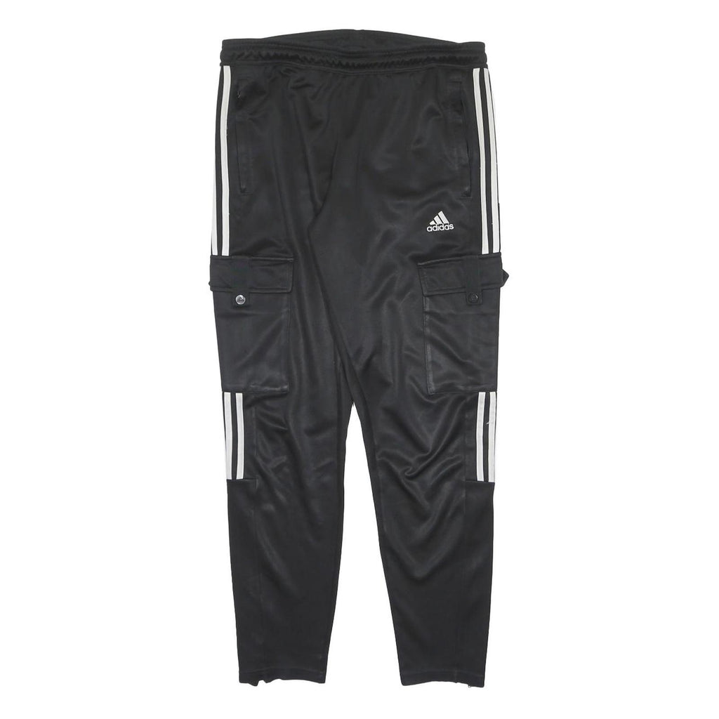 ADIDAS Mens Joggers Black & White L W32 L30 Track Pants Slim Tapered Fit