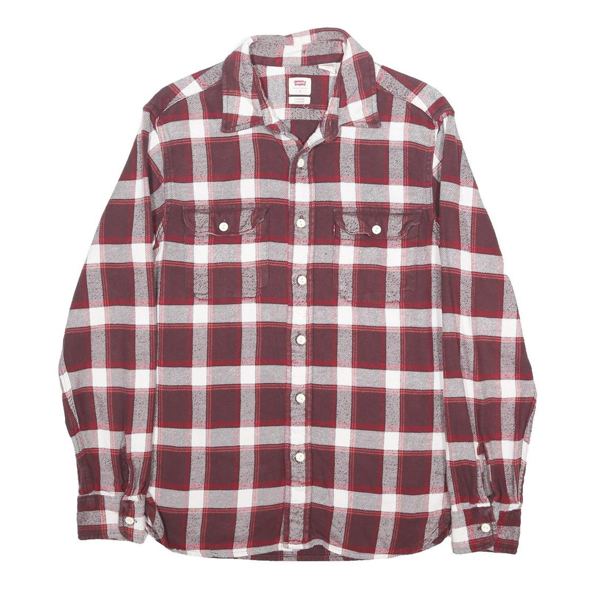 LEVI'S Mens Red & White Check Shirt S Casual Cotton Long Sleeve Button
