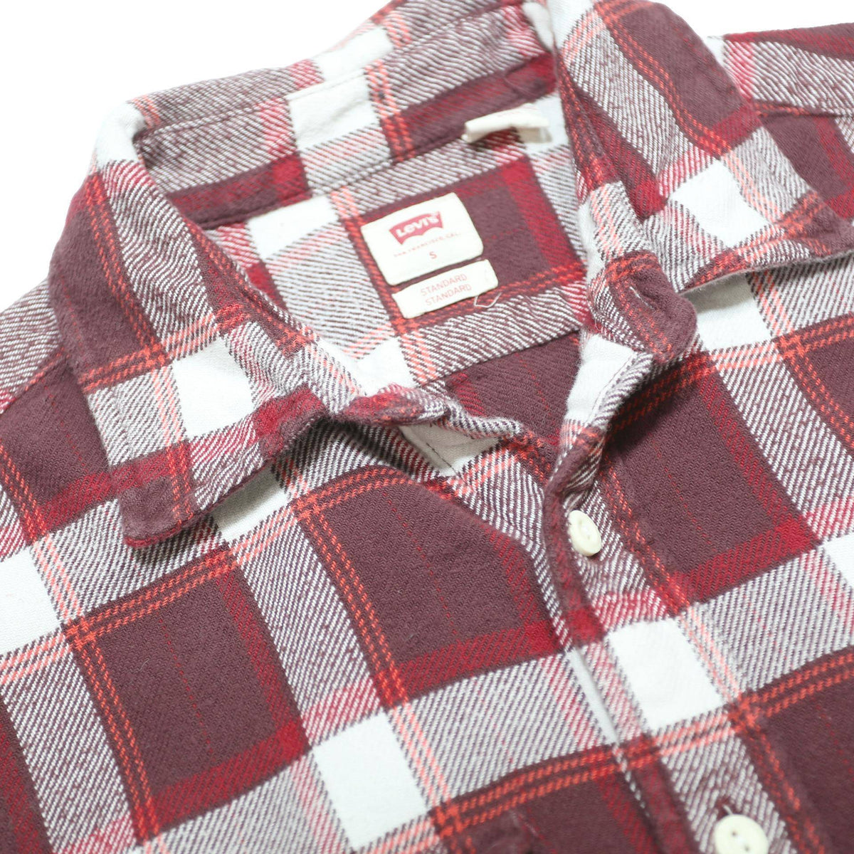 LEVI'S Mens Red & White Check Shirt S Casual Cotton Long Sleeve Button