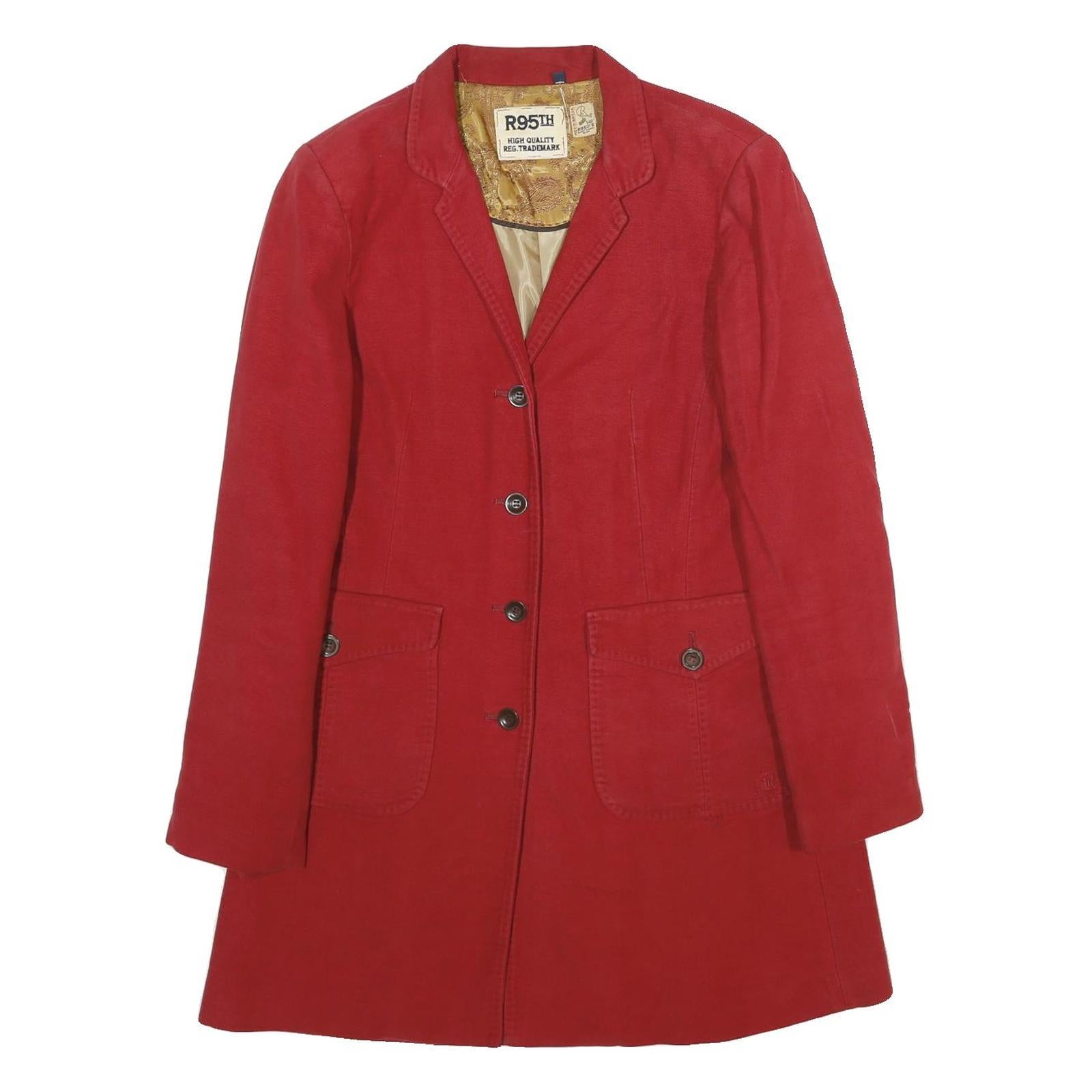 R95TH Womens Red Cotton Tailored Jacket UK 10 Button Plain Stylish