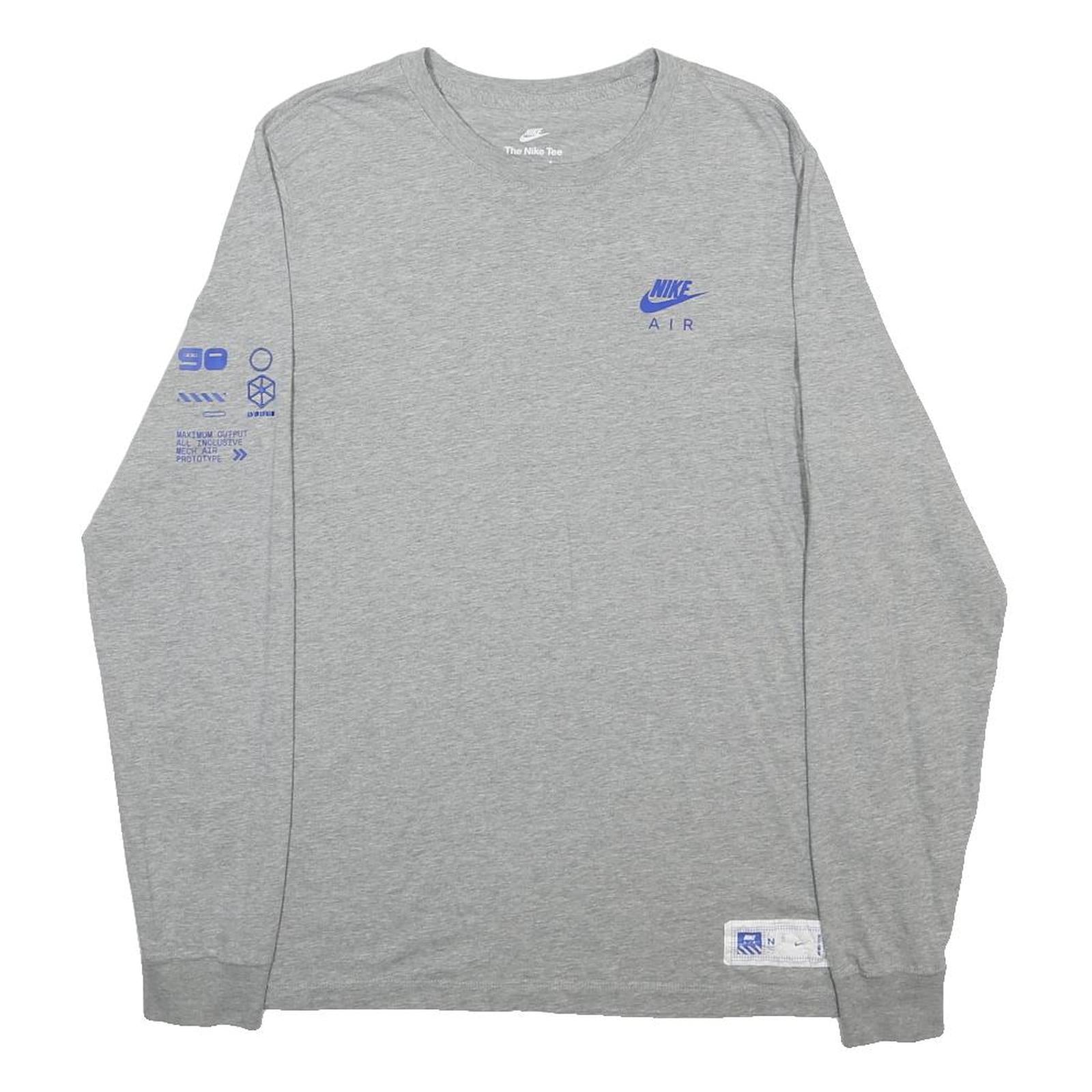 NIKE Mens Grey Blue Air Graphic Long Sleeve Crew Neck T-Shirt L Cotton Blend