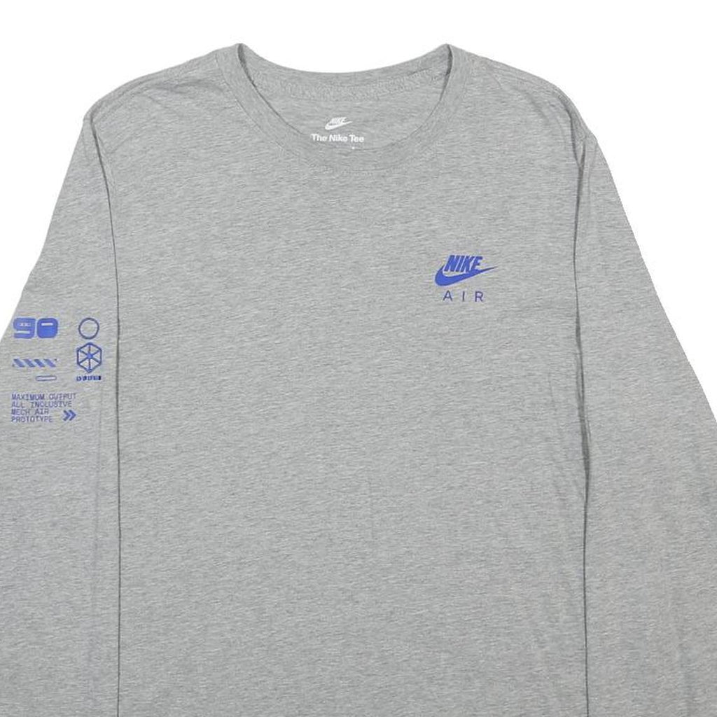 NIKE Mens Grey Blue Air Graphic Long Sleeve Crew Neck T-Shirt L Cotton Blend