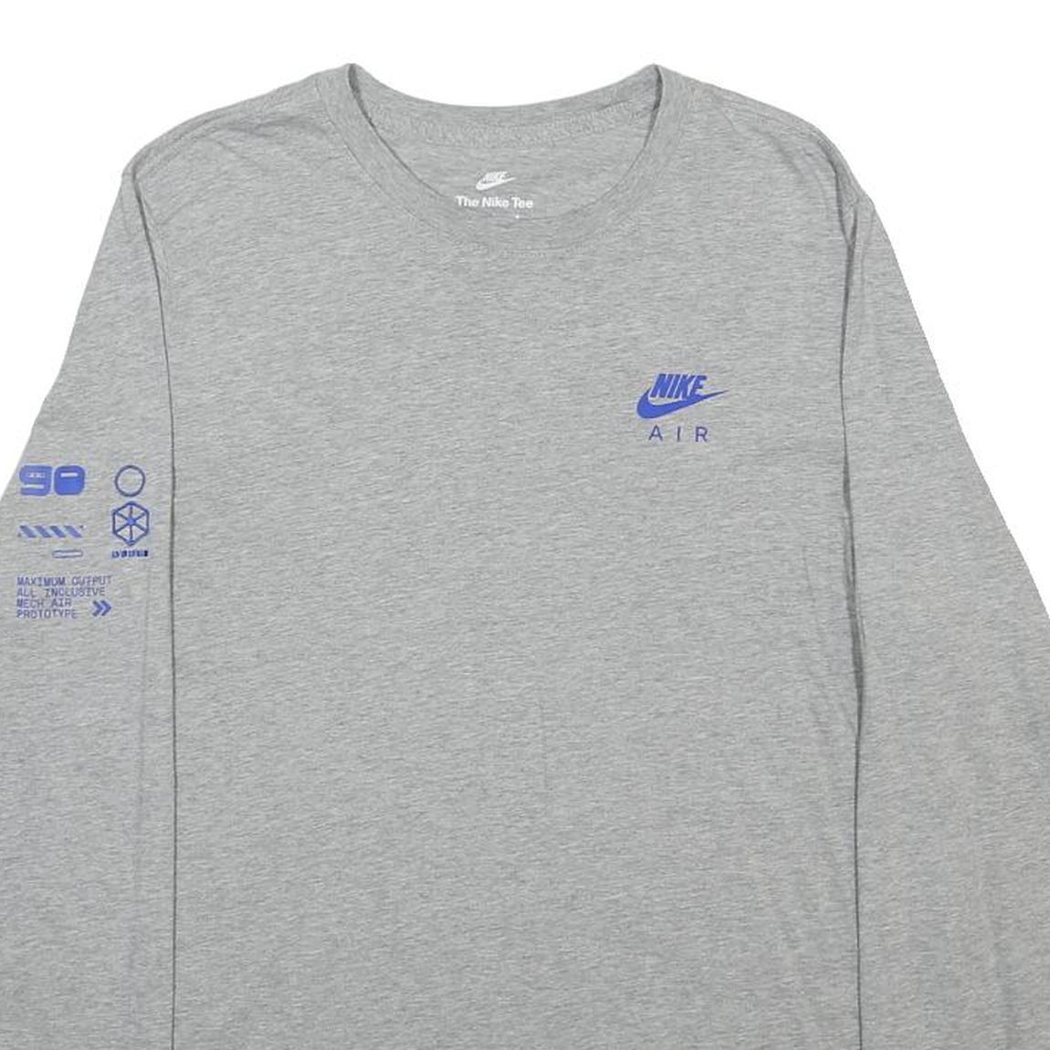 NIKE Mens Grey Blue Air Graphic Long Sleeve Crew Neck T-Shirt L Cotton Blend