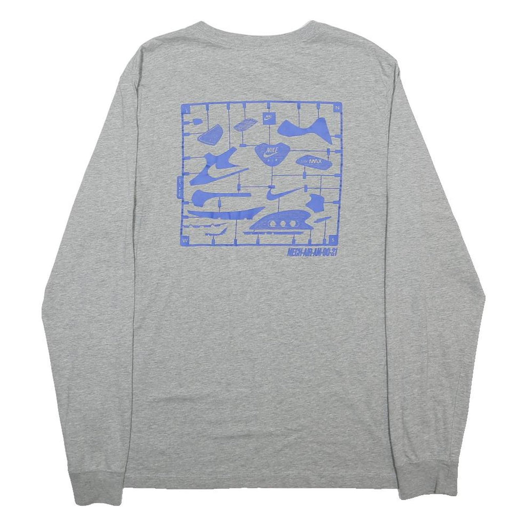 NIKE Mens Grey Blue Air Graphic Long Sleeve Crew Neck T-Shirt L Cotton Blend