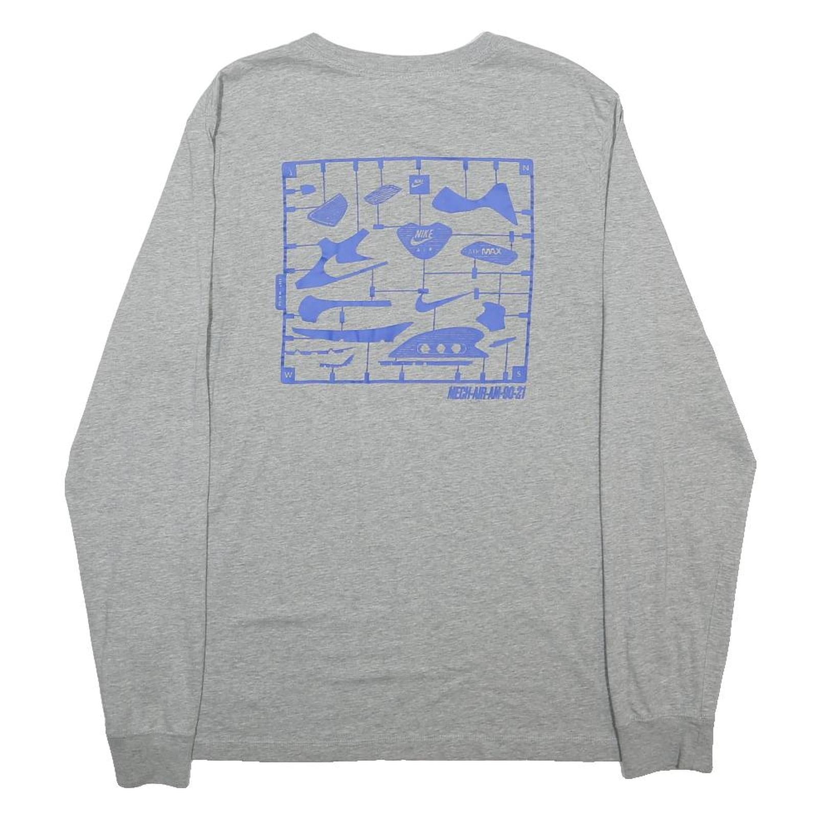 NIKE Mens Grey Blue Air Graphic Long Sleeve Crew Neck T-Shirt L Cotton Blend