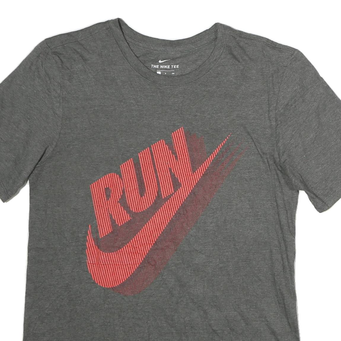 NIKE Mens Grey Red Run Graphic T-Shirt S Short Sleeve Crew Neck Athletic