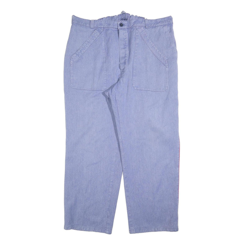 SPILAG Mens Cotton Blue Relaxed Straight Leg Trousers W40 L30 Casual Button