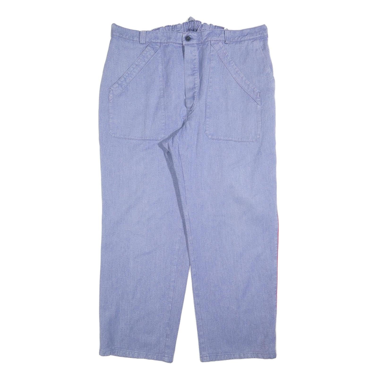 SPILAG Mens Cotton Blue Relaxed Straight Leg Trousers W40 L30 Casual Button