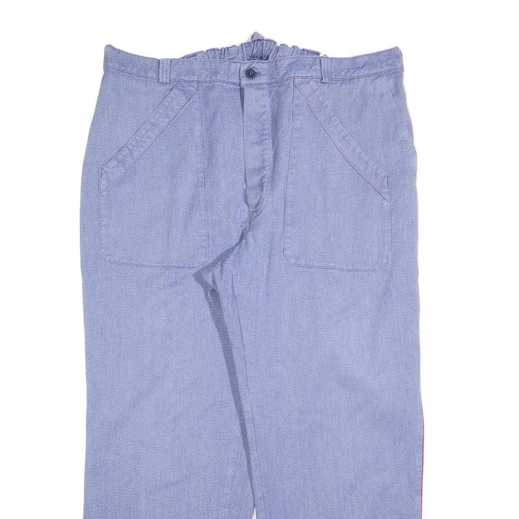 SPILAG Mens Cotton Blue Relaxed Straight Leg Trousers W40 L30 Casual Button