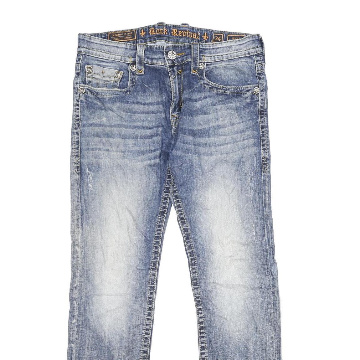 ROCK REVIVAL Womens Jeans Blue Relaxed Straight Denim Light W34 L32 Stylish