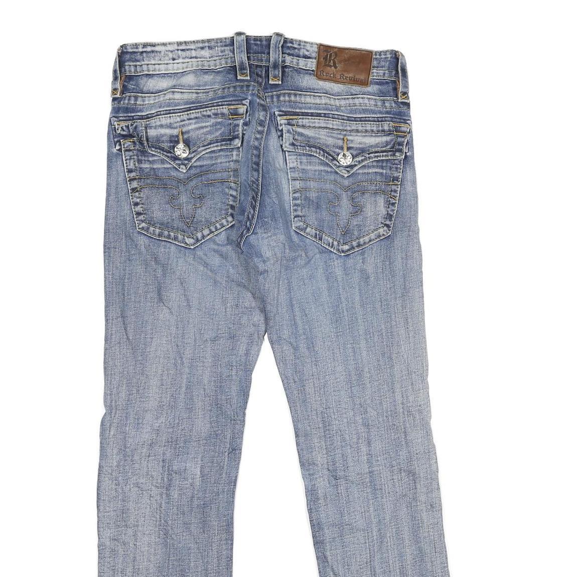 ROCK REVIVAL Womens Jeans Blue Relaxed Straight Denim Light W34 L32 Stylish