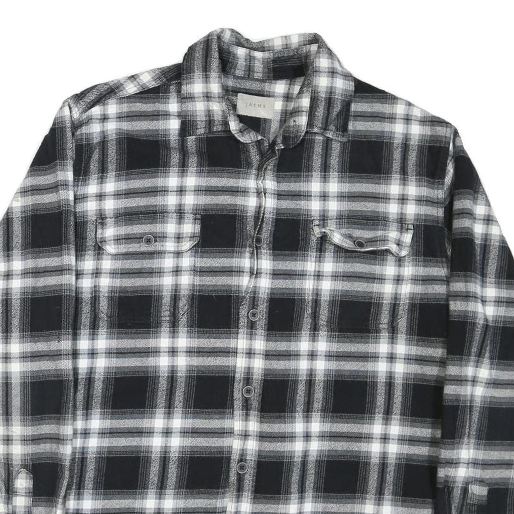 JACHS Mens Black & Grey Plaid Shirt L Cotton Blend Long Sleeve Casual