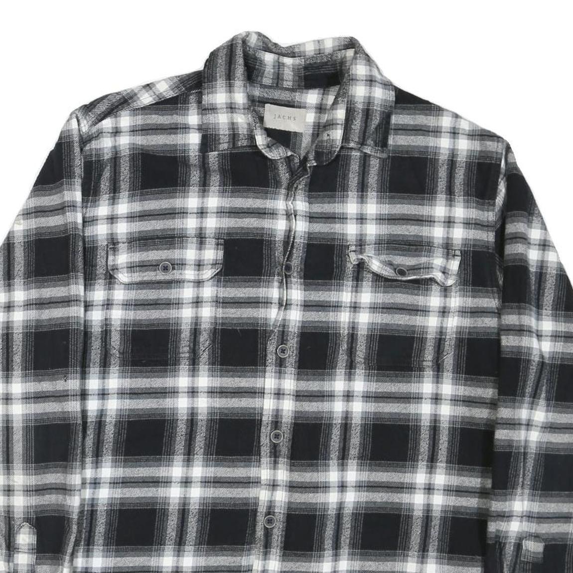 JACHS Mens Black & Grey Plaid Shirt L Cotton Blend Long Sleeve Casual