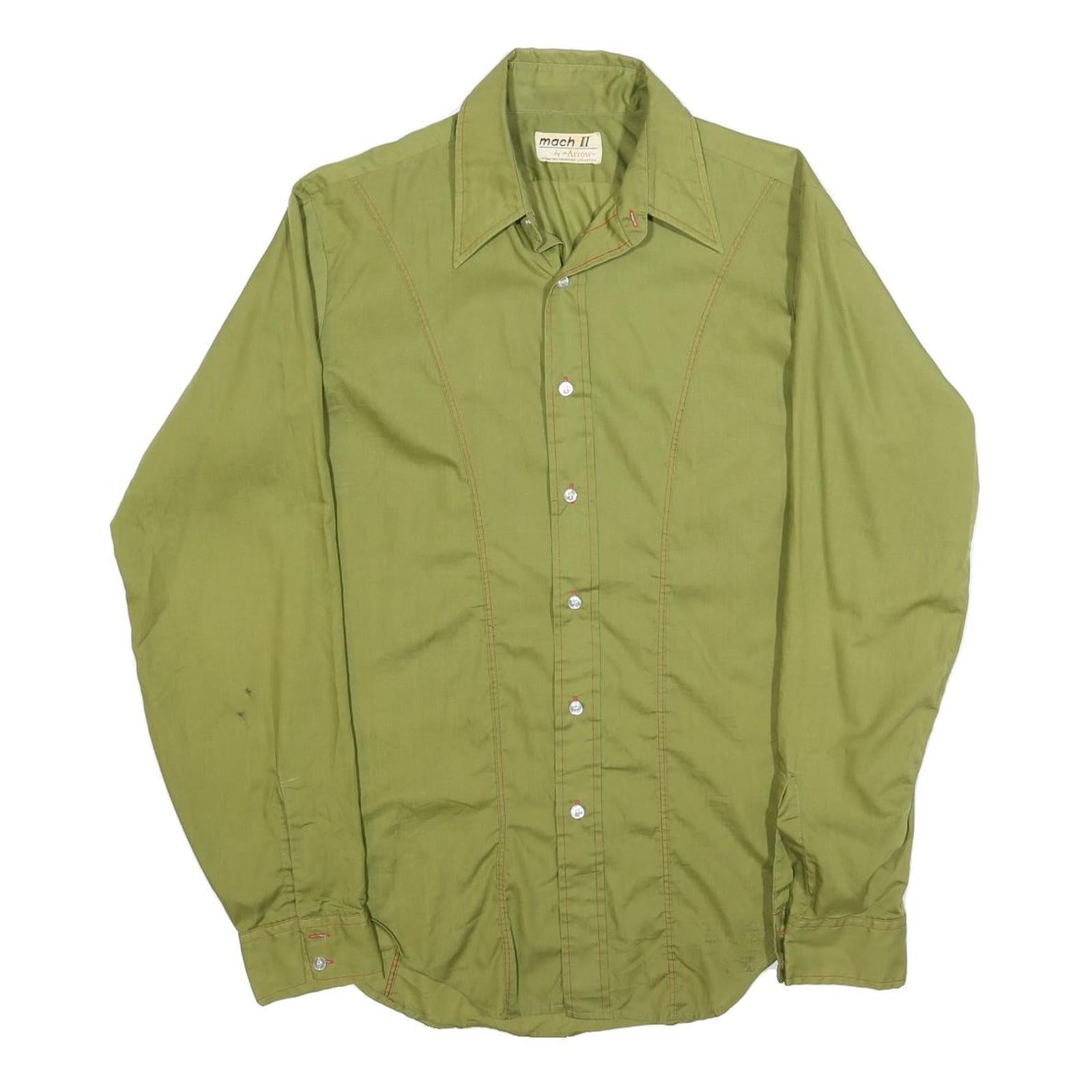 ARROW Mens Green Polyester Blend Shirt M Classic Mach II Button Front Long
