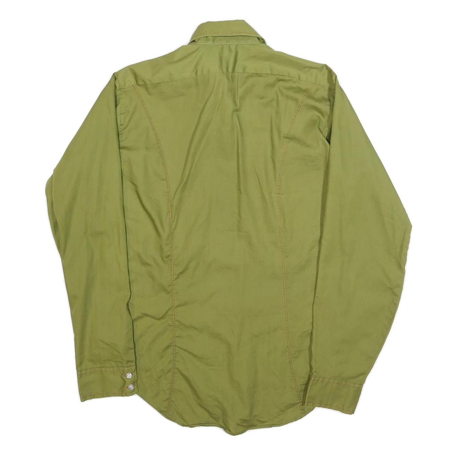 ARROW Mens Green Polyester Blend Shirt M Classic Mach II Button Front Long