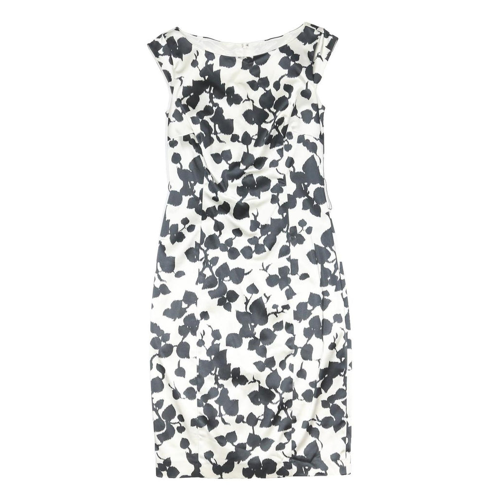 COAST Womens Black & White Floral Bodycon Woven Midi Dress UK 8 Elegant Tailored