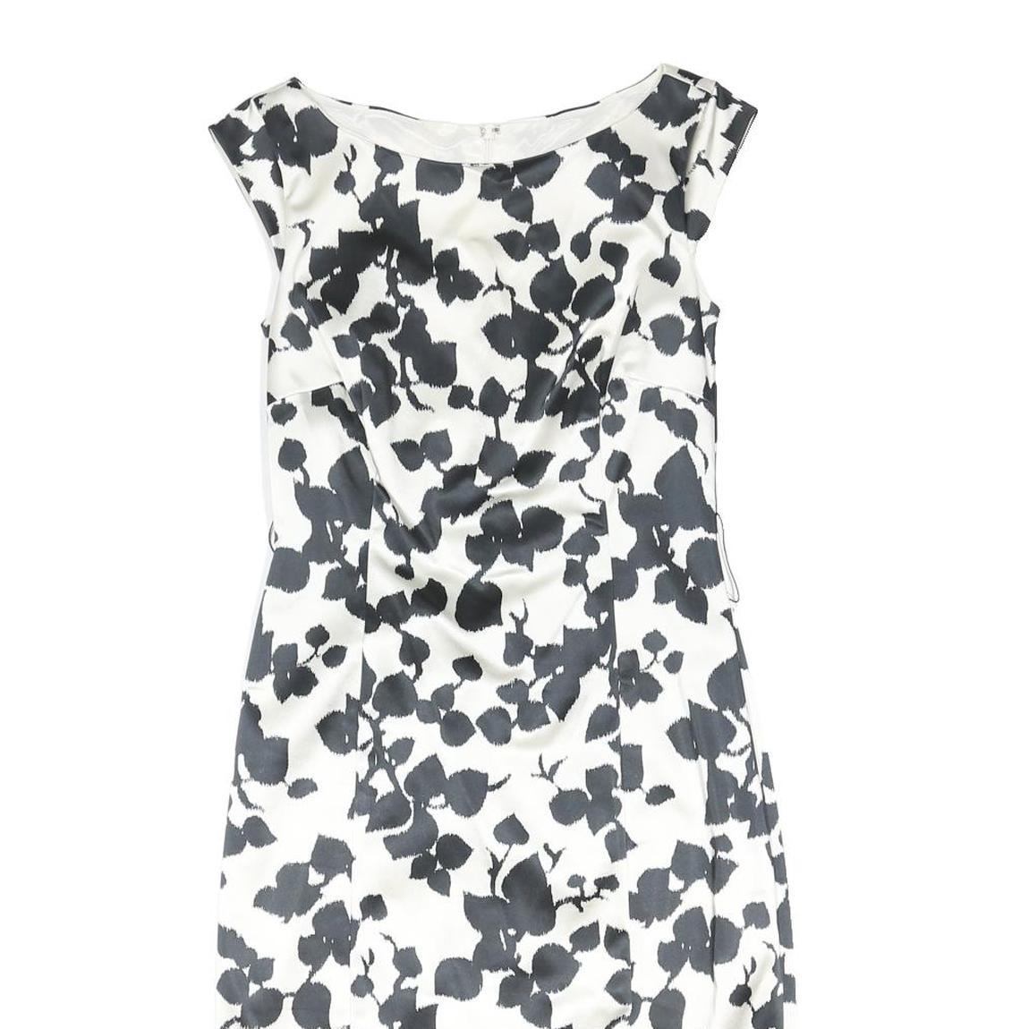 COAST Womens Black & White Floral Bodycon Woven Midi Dress UK 8 Elegant Tailored