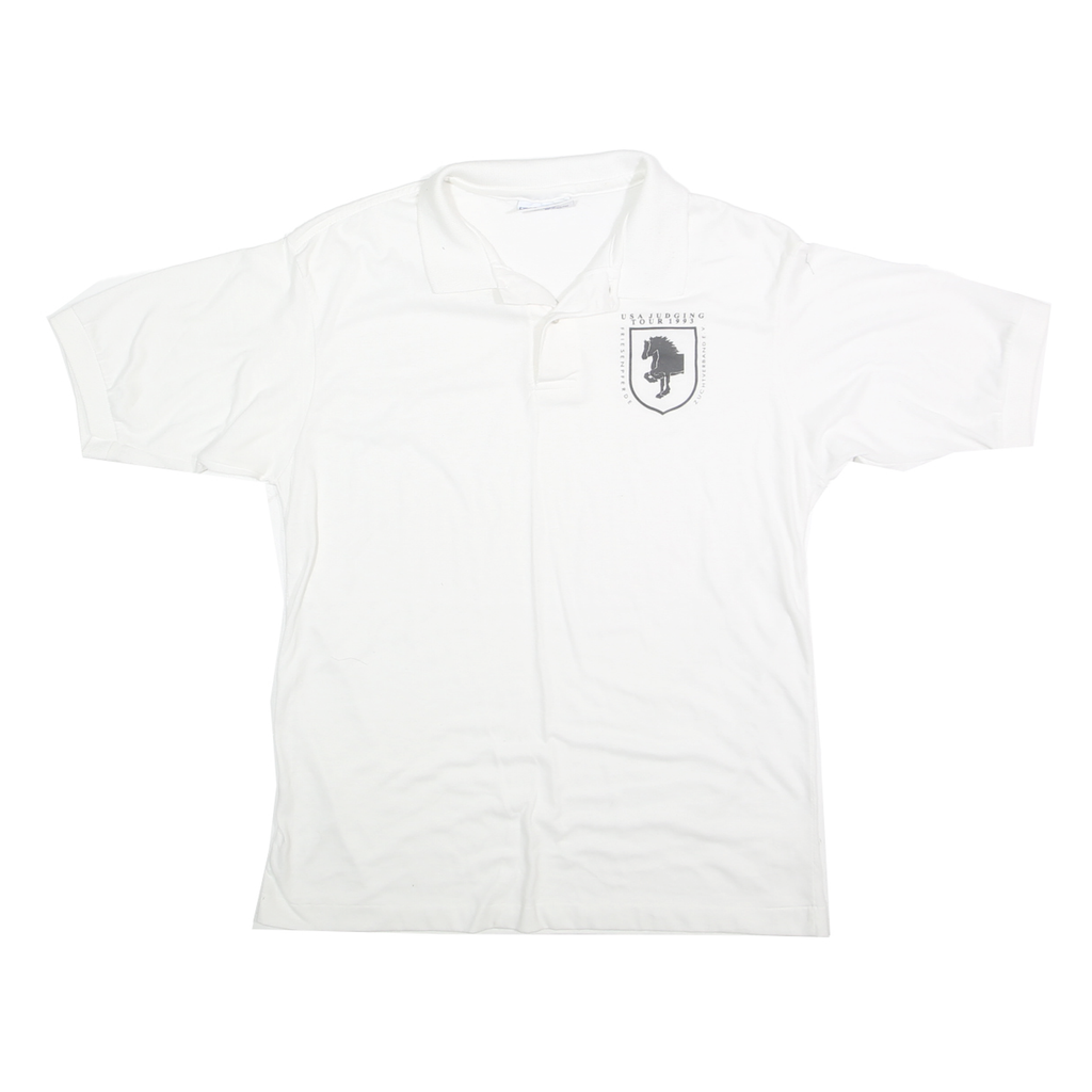 HANES Mens White Short Sleeve USA Judging Tour 1993 Polo Shirt L Cotton Blend