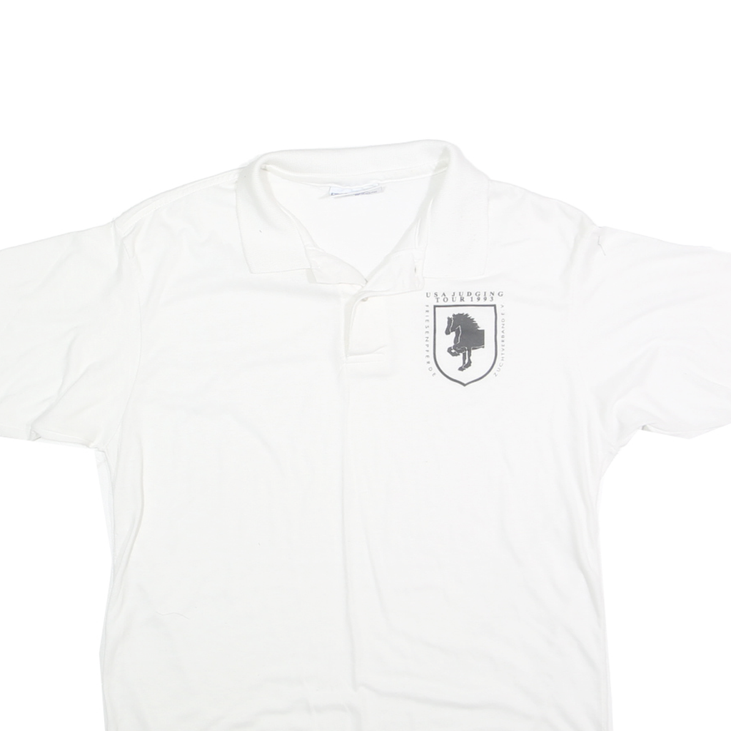 HANES Mens White Short Sleeve USA Judging Tour 1993 Polo Shirt L Cotton Blend