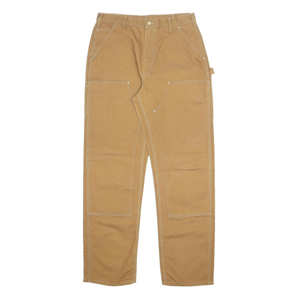CARHARTT Mens Cotton Relaxed Beige Workwear Trousers W34 L34 Durable Zip Closure