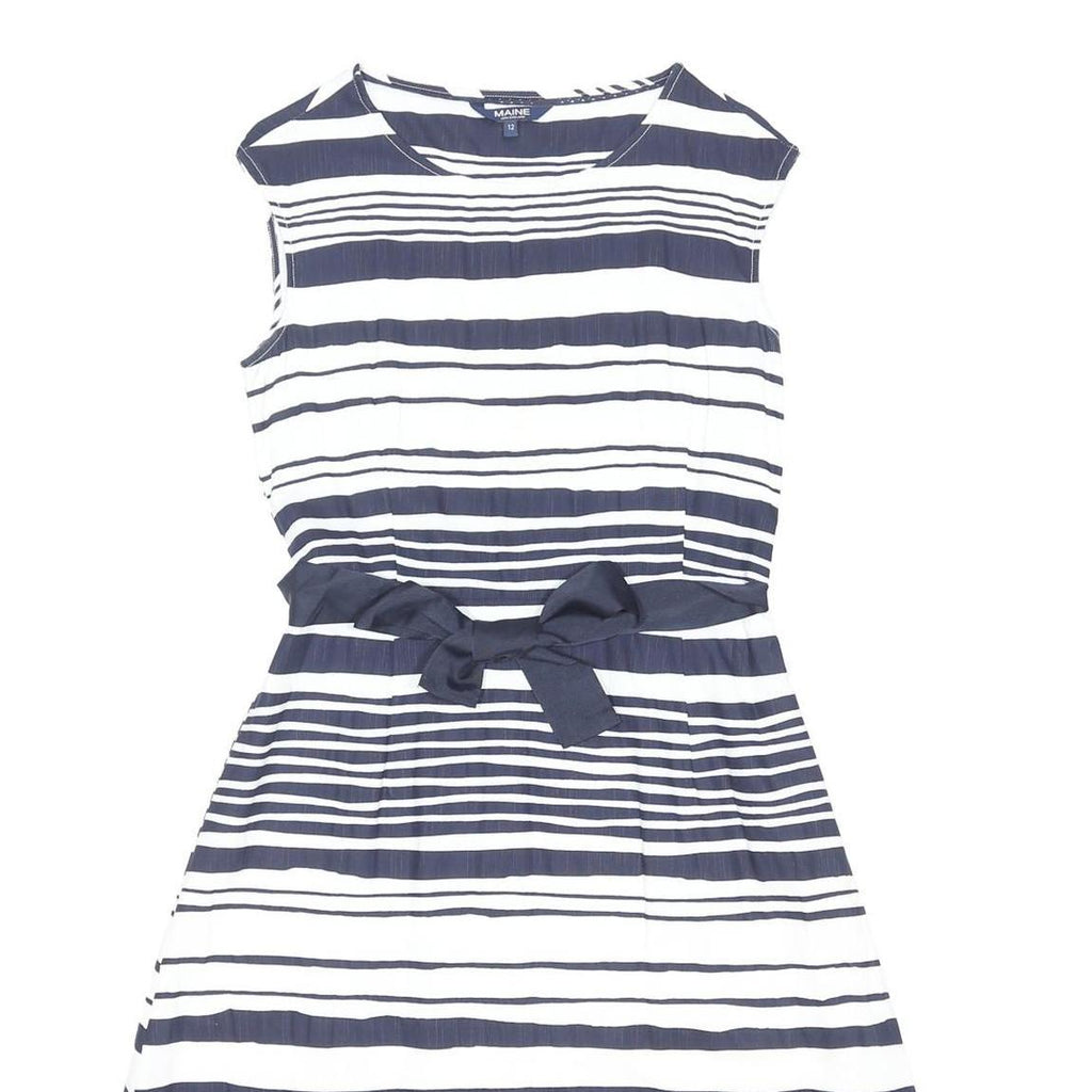 MAINE Womens Blue & White Stripe Day Cotton Blend Sleeveless Knee Length UK 12