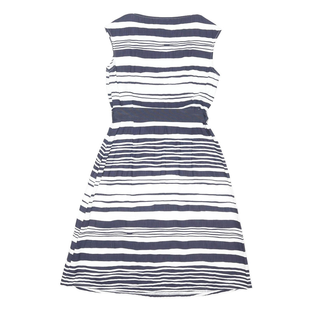 MAINE Womens Blue & White Stripe Day Cotton Blend Sleeveless Knee Length UK 12