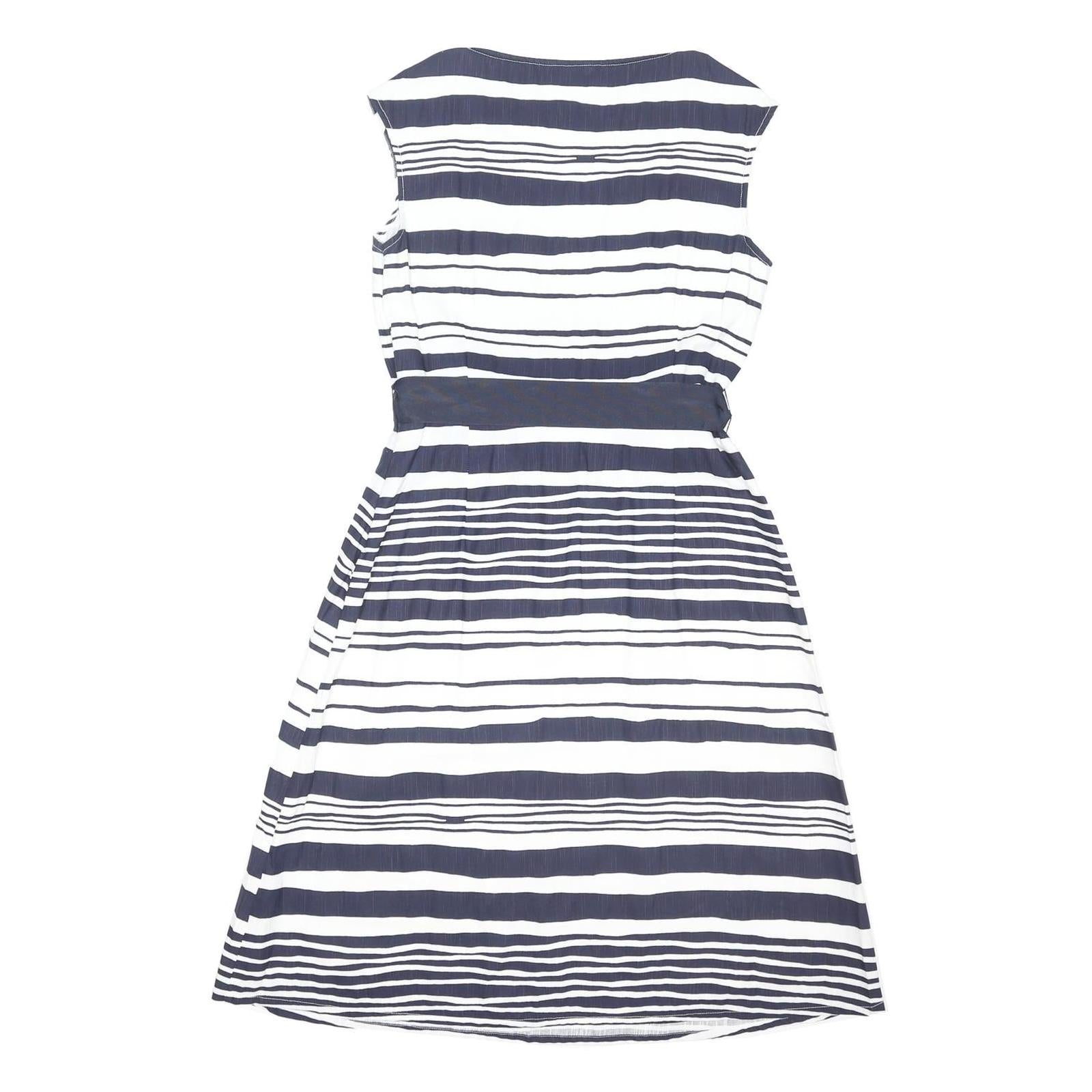 MAINE Womens Blue & White Stripe Day Cotton Blend Sleeveless Knee Length UK 12