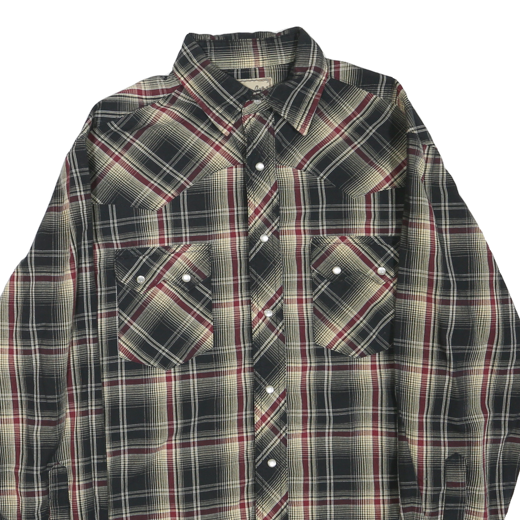 WRANGLER Mens Black & Cream Plaid Shirt M Western Casual Cotton Blend
