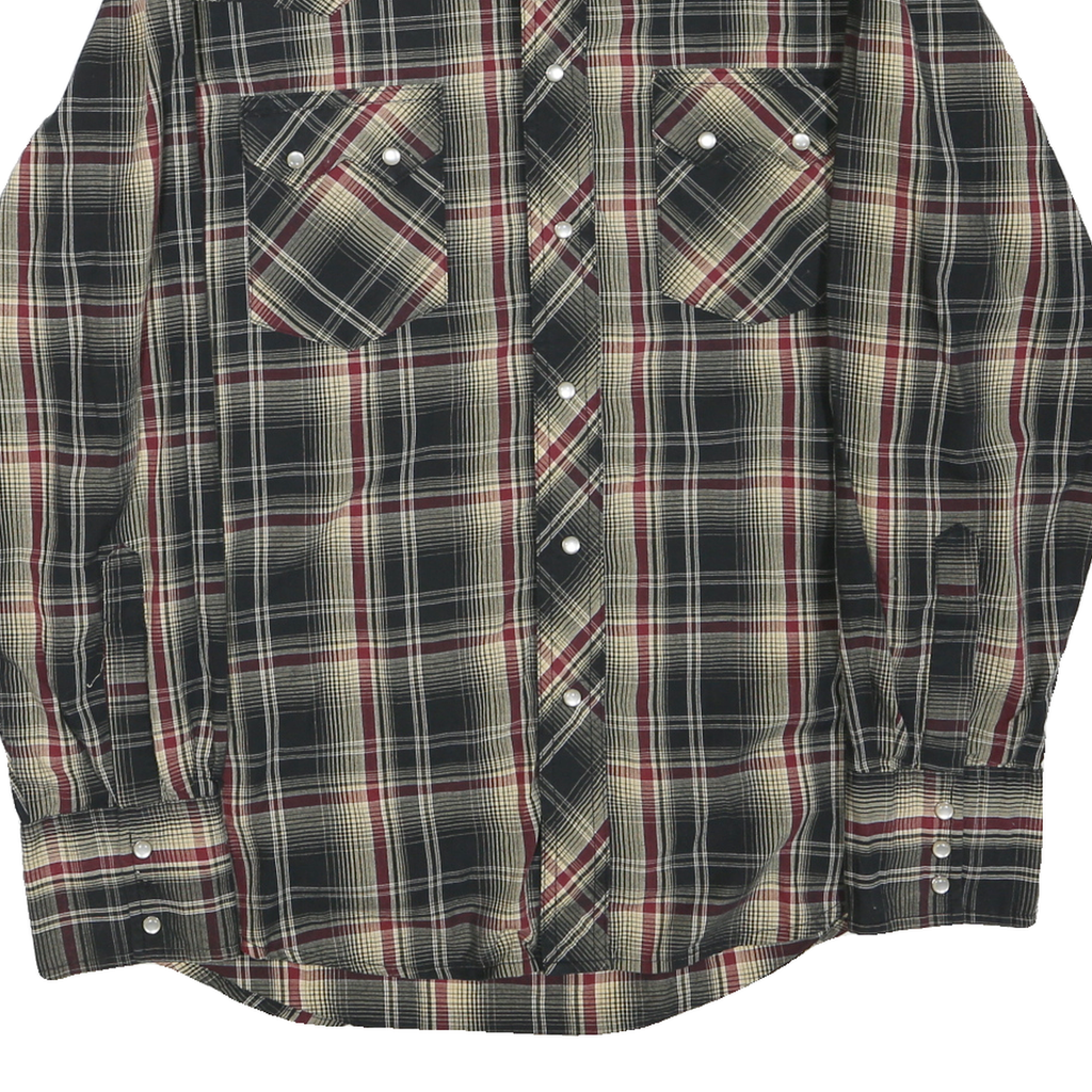 WRANGLER Mens Black & Cream Plaid Shirt M Western Casual Cotton Blend