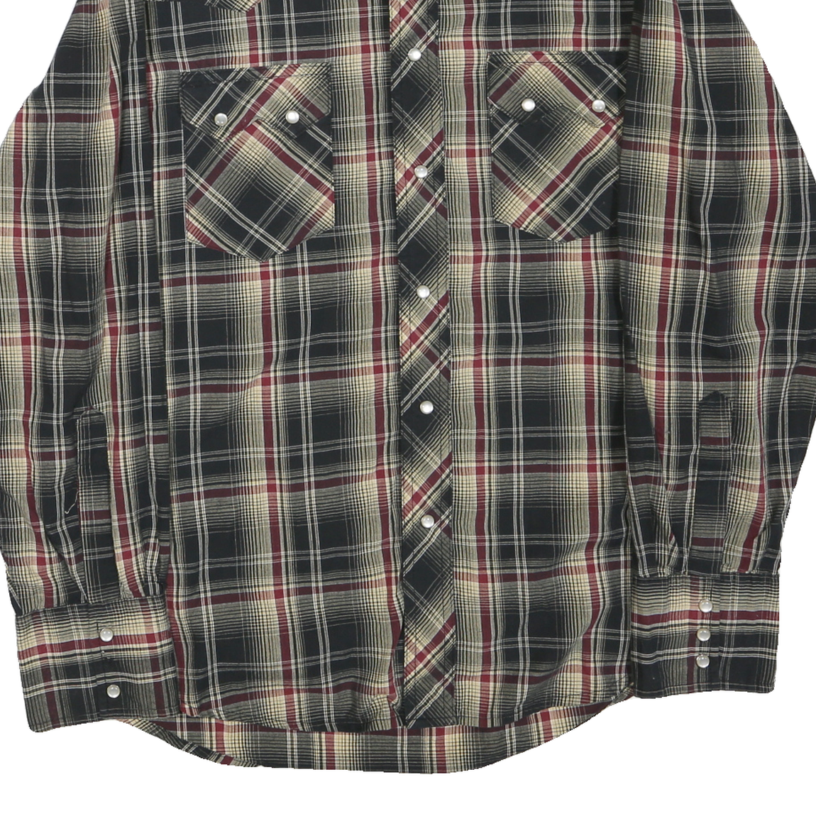 WRANGLER Mens Black & Cream Plaid Shirt M Western Casual Cotton Blend