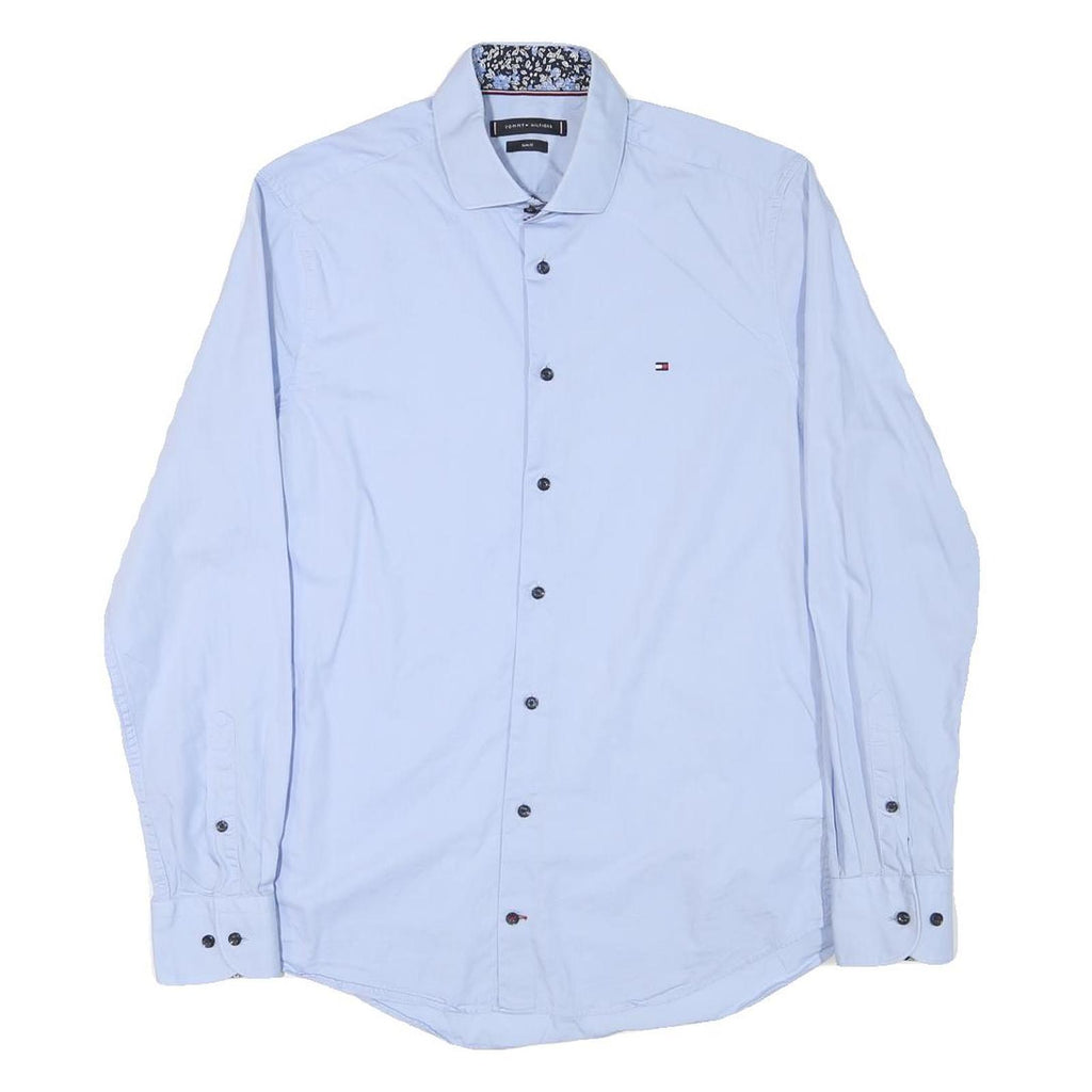 TOMMY HILFIGER Mens Blue Shirt XS Long Sleeve Cotton Blend Classic Fit Casual