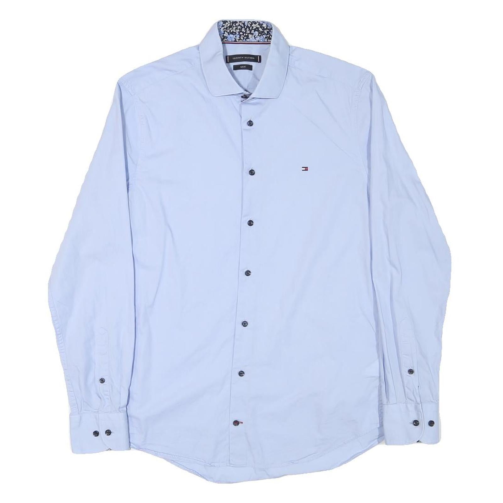 TOMMY HILFIGER Mens Blue Shirt XS Long Sleeve Cotton Blend Classic Fit Casual