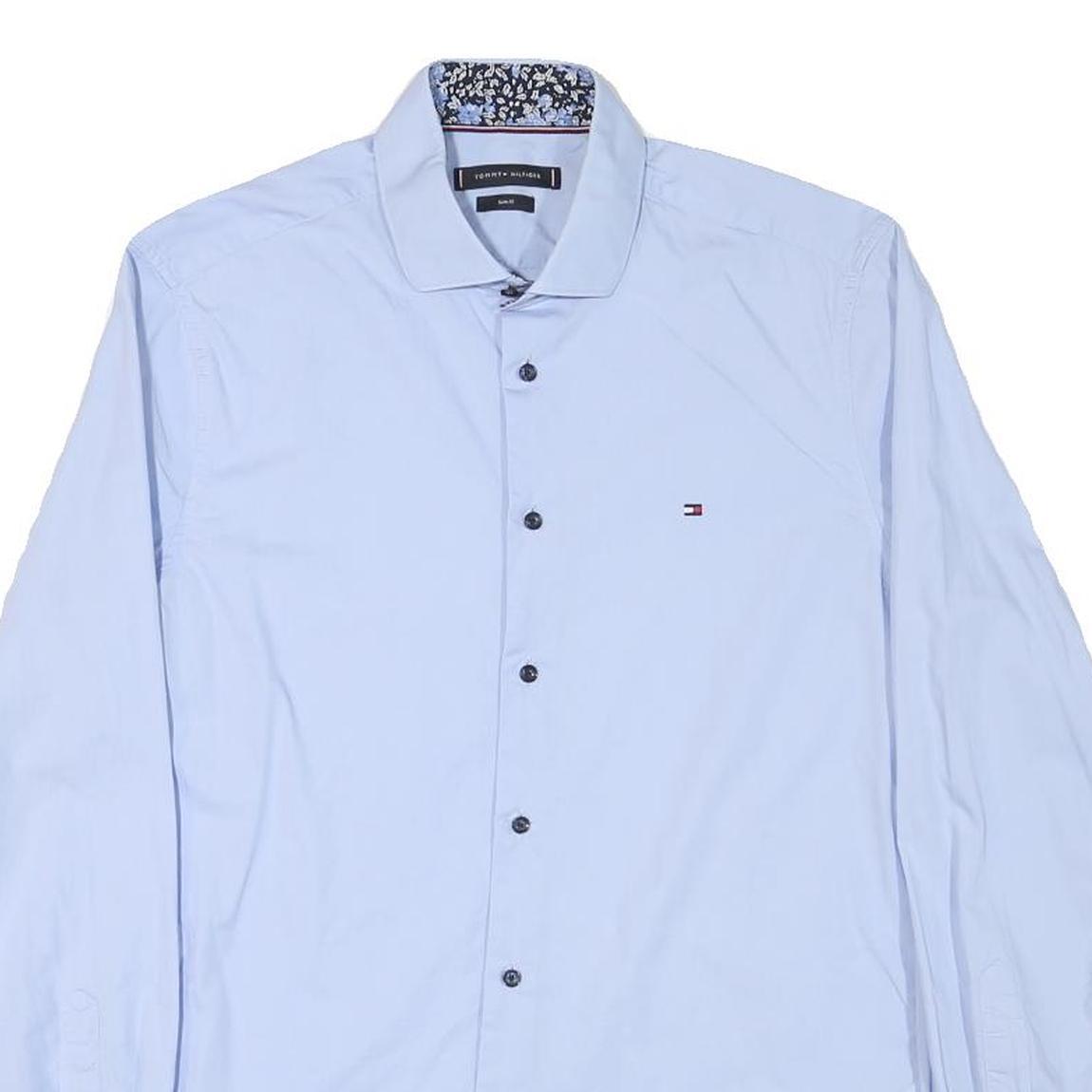 TOMMY HILFIGER Mens Blue Shirt XS Long Sleeve Cotton Blend Classic Fit Casual