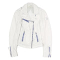 FREAKY NATION Womens White Leather Biker Jacket S Zip Casual Stylish Zip Pockets