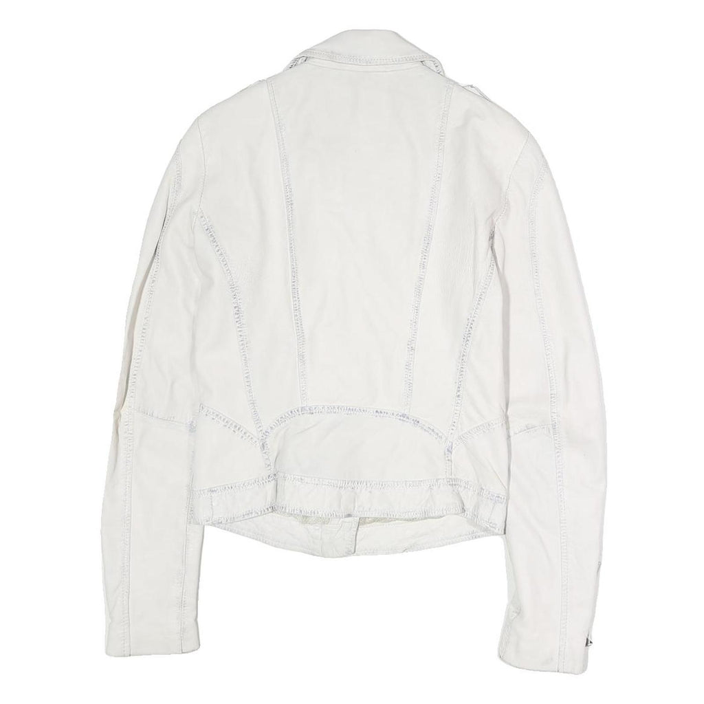 FREAKY NATION Womens White Leather Biker Jacket S Zip Casual Stylish Zip Pockets