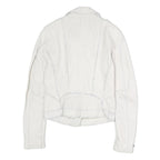 FREAKY NATION Womens White Leather Biker Jacket S Zip Casual Stylish Zip Pockets