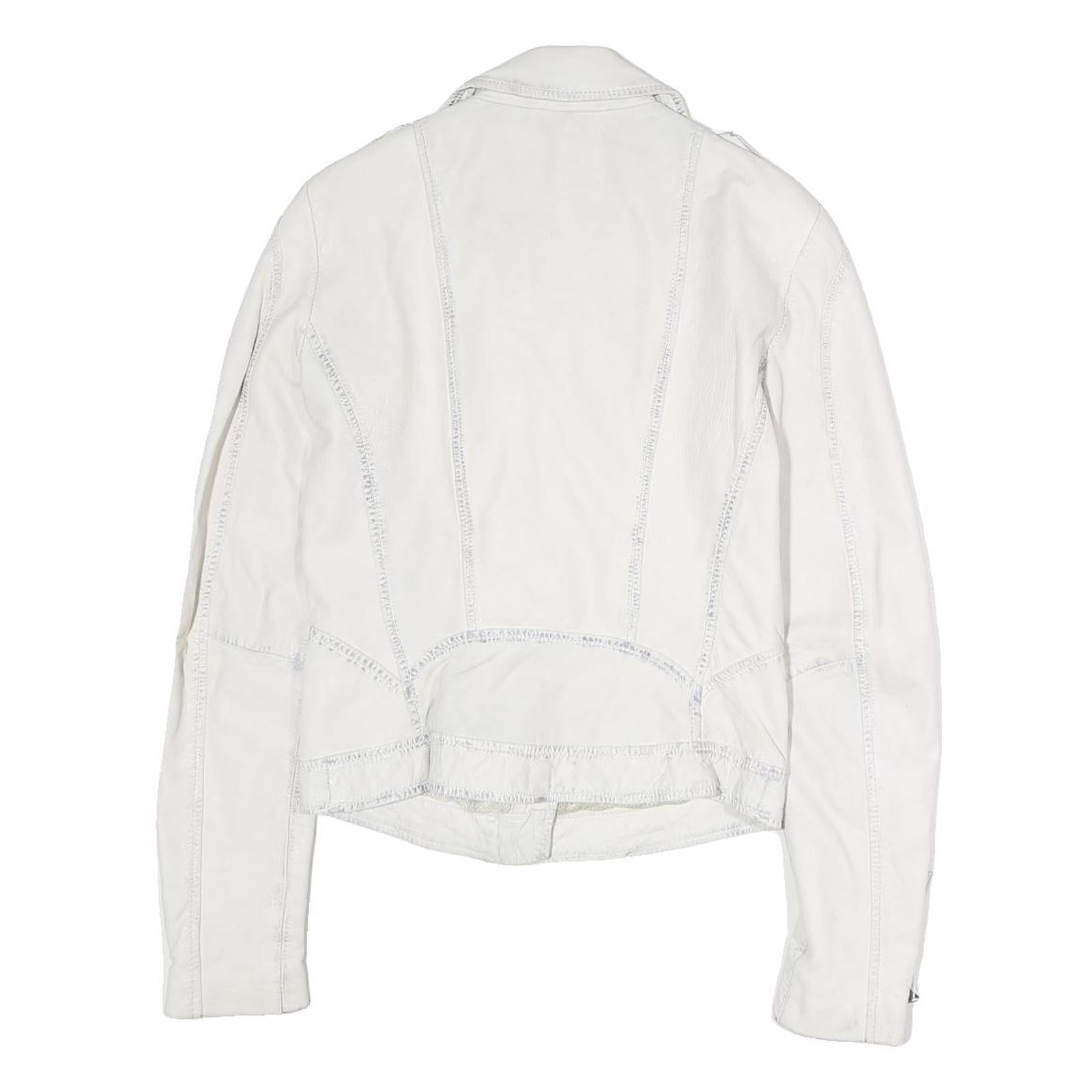 FREAKY NATION Womens White Leather Biker Jacket S Zip Casual Stylish Zip Pockets