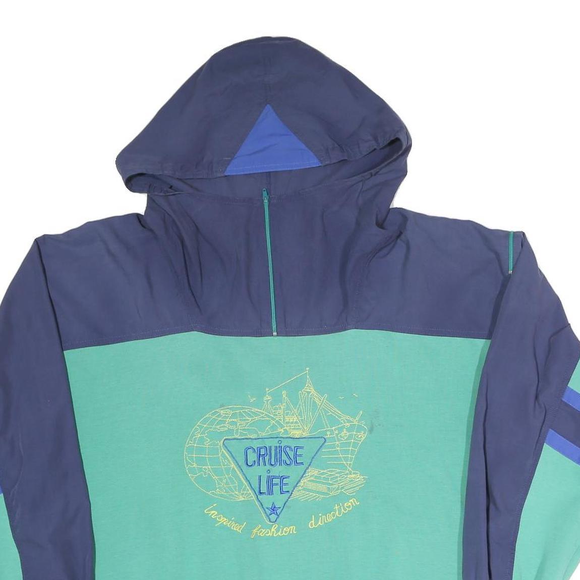 Mens Blue & Green Cruise Life Hoodie XL Cotton Blend Colourblock Pullover