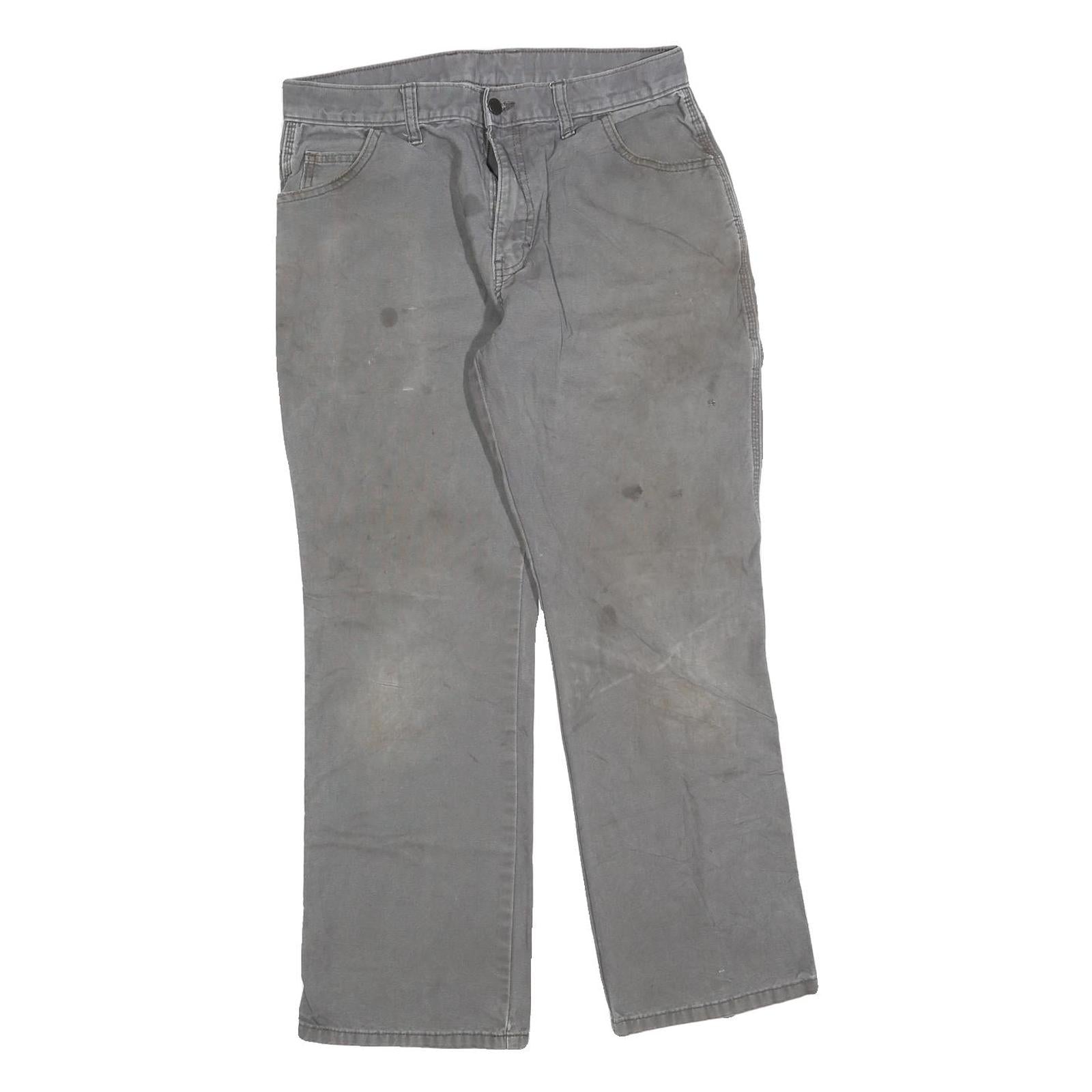 DICKIES Mens Cotton Blend Grey Regular Fit Straight Trousers W30 L29 Workwear