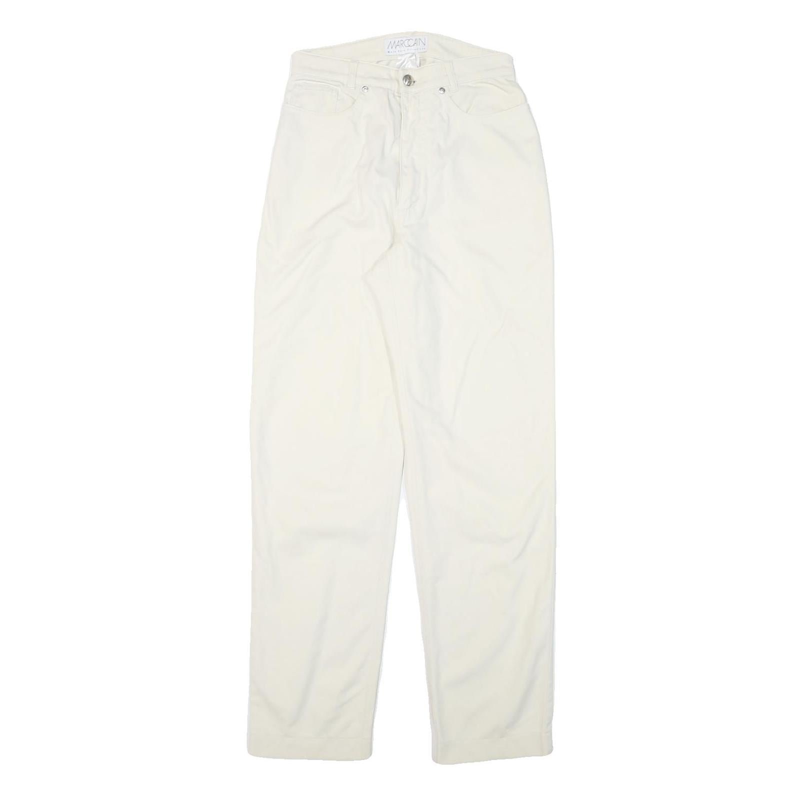 MARC CAIN Womens Cotton Blend White Regular Leg Trousers W26 L31 Zip Fit