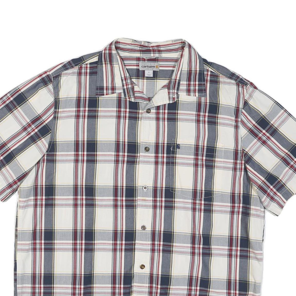 CARHARTT Mens Blue & Red Check Shirt XL Casual Cotton Blend Short Sleeve