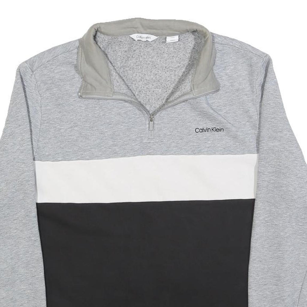 CALVIN KLEIN Mens Grey & Black & White Quarter Zip S Sweatshirt Cotton Pullover
