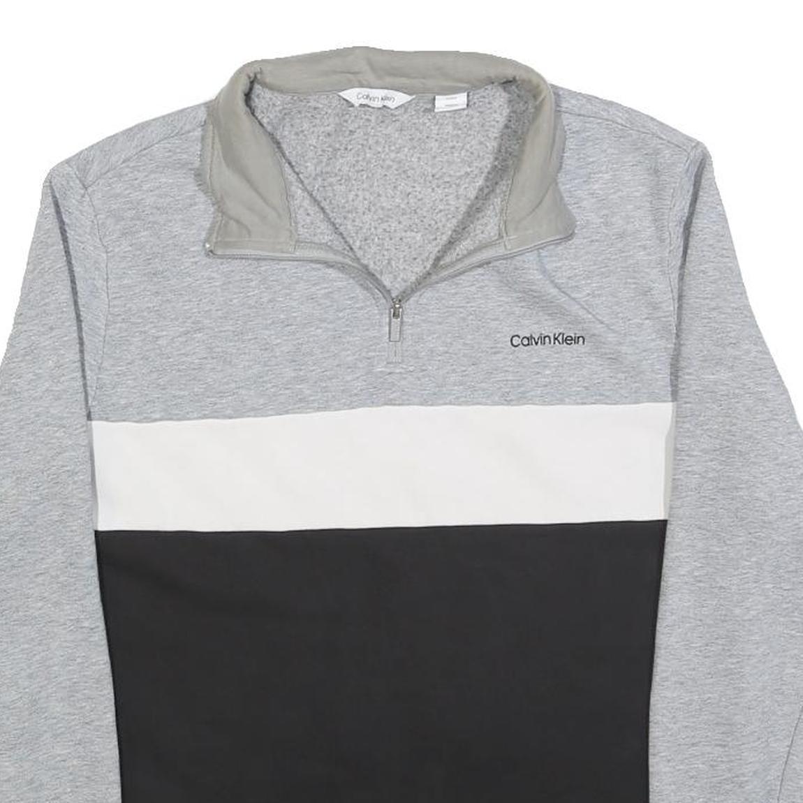 CALVIN KLEIN Mens Grey & Black & White Quarter Zip S Sweatshirt Cotton Pullover